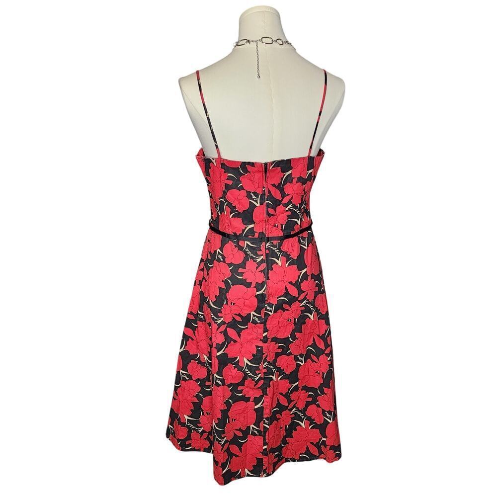 Vtg 80s 90s City Triangles Red Black Floral Flower Gothic Sweetheart Dress Sz S - Picture 5 of 7